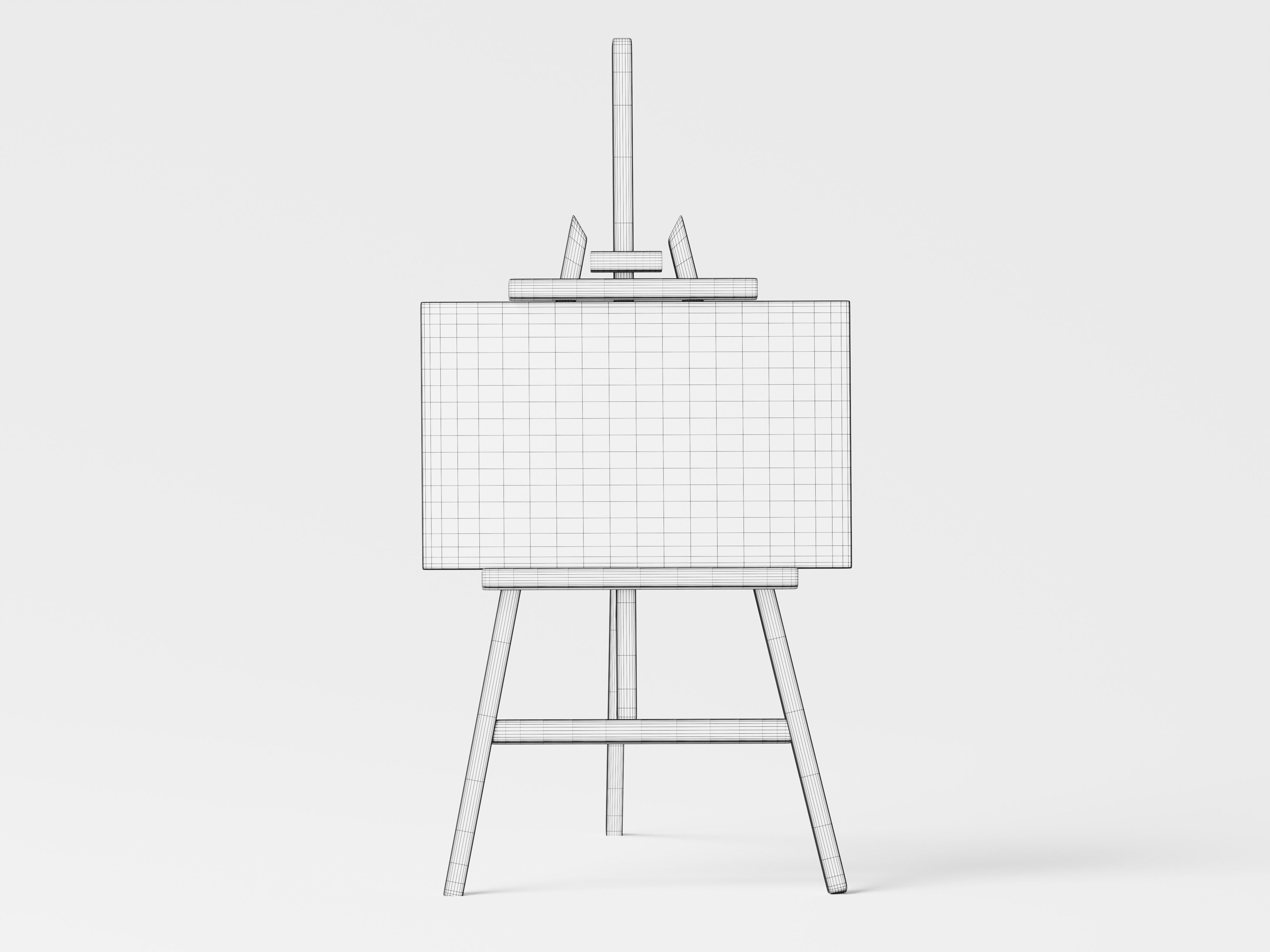 Realistic Paint Desk with Blank White Canvas Low-poly 3D model_2