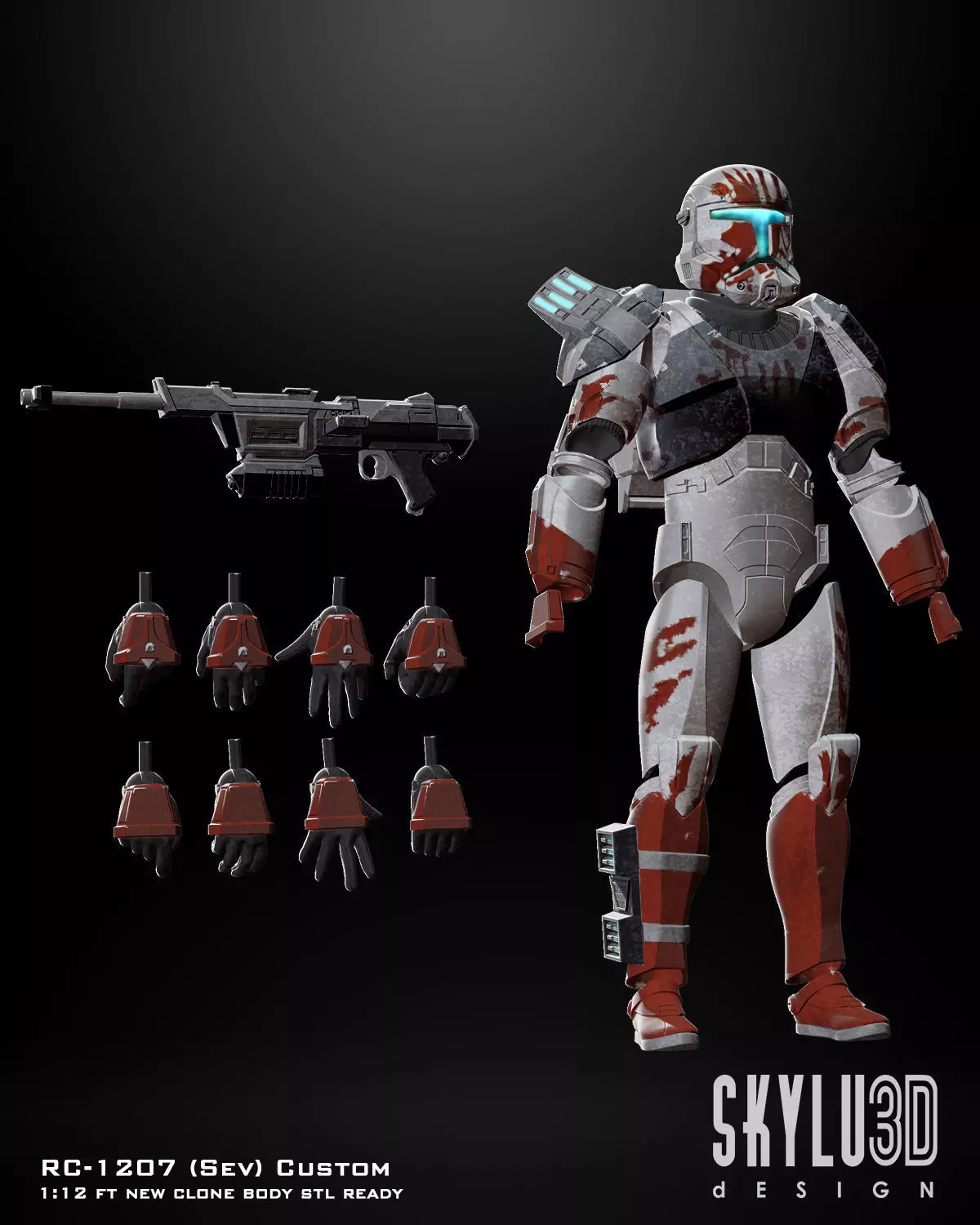 RC-1207 Clone Commando Sev One12 Scale Custom STL 3D print model