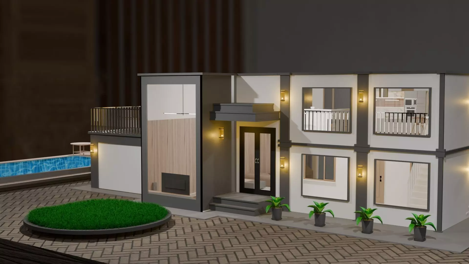 Cycles Render Modern House 3D Model With Interior 3D model_0