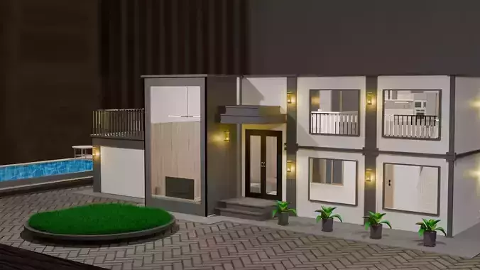 Cycles Render Modern House 3D Model With Interior