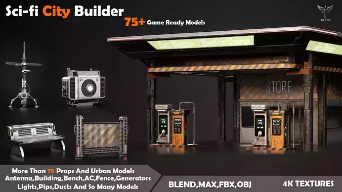 Sci-fi City Builder Low-poly 3D model
