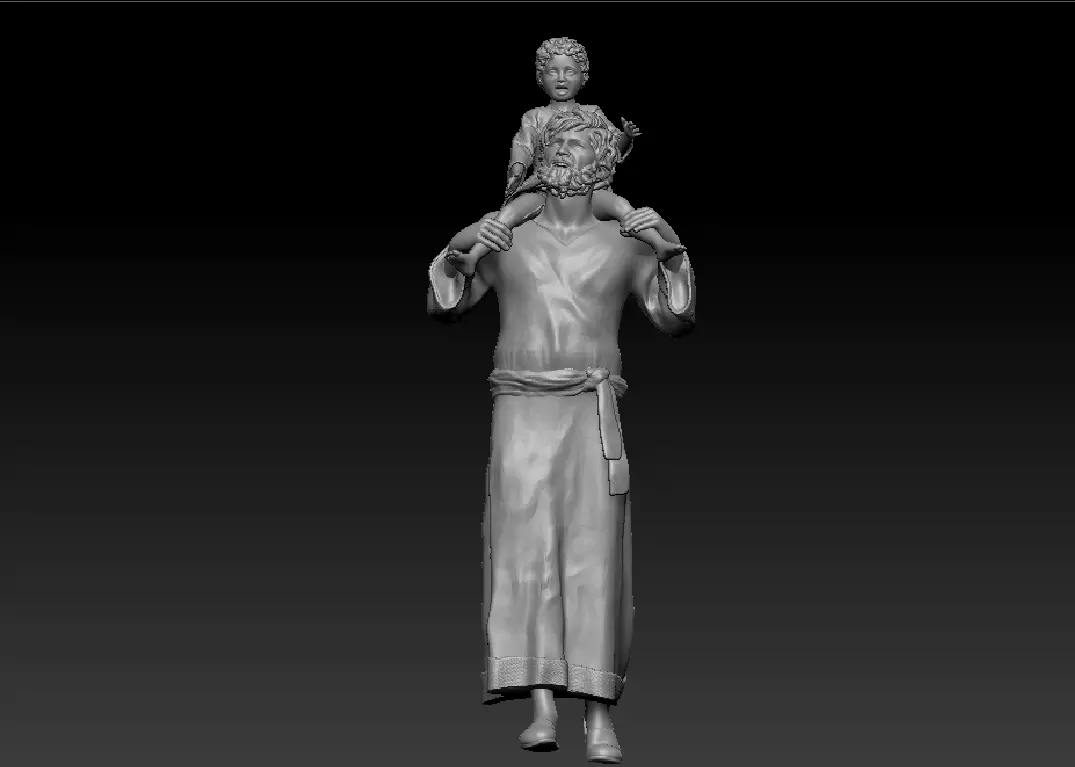 A father taking a walk with his child on his shoulders printable 3D print model_0