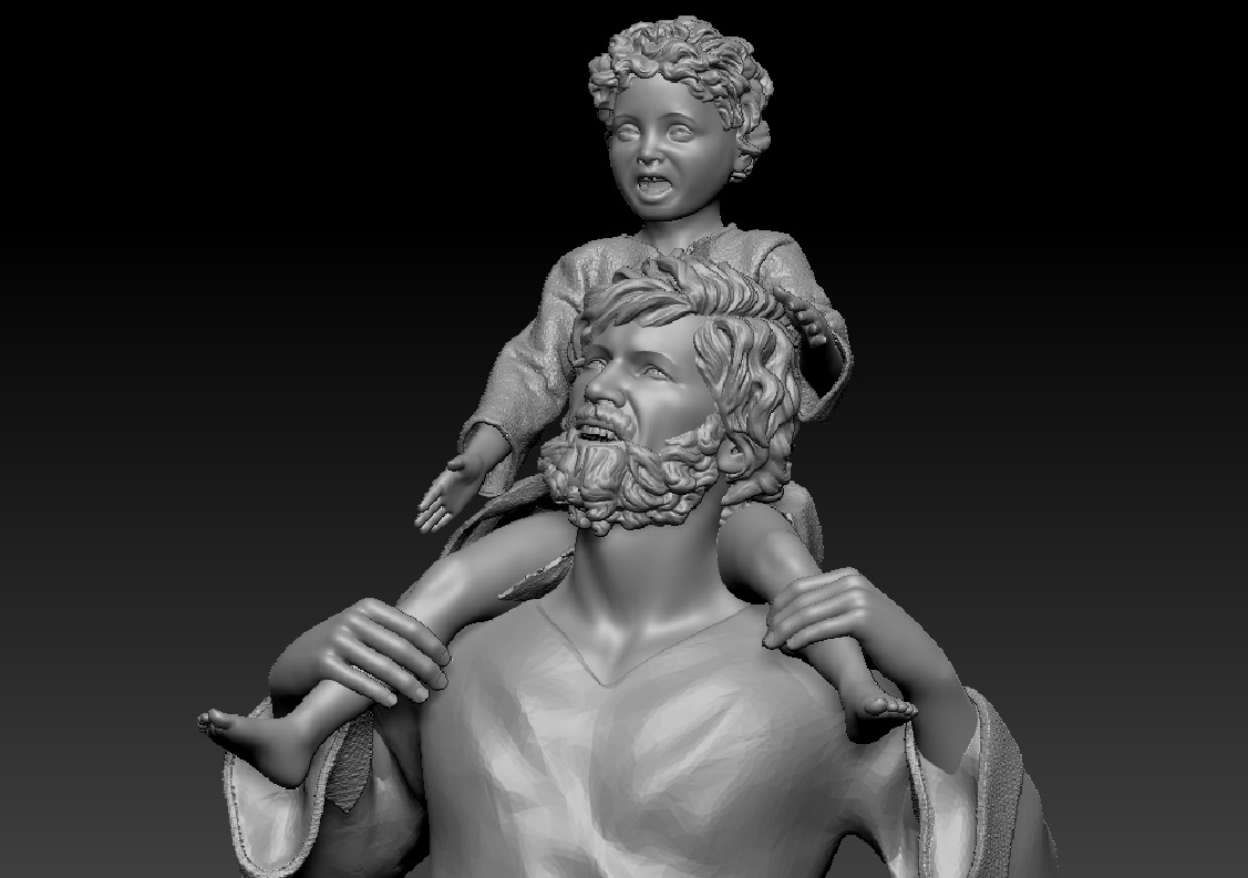 A father taking a walk with his child on his shoulders printable 3D print model_3
