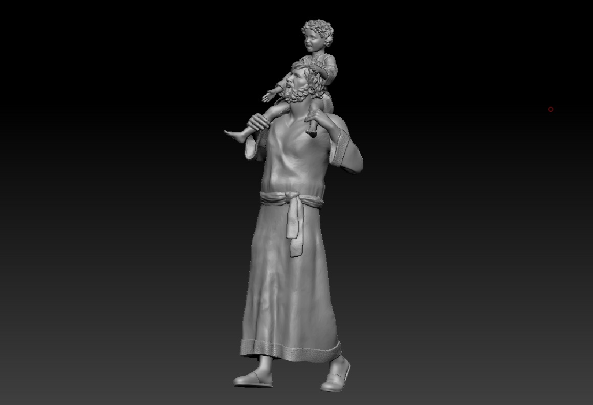 A father taking a walk with his child on his shoulders printable 3D print model_1