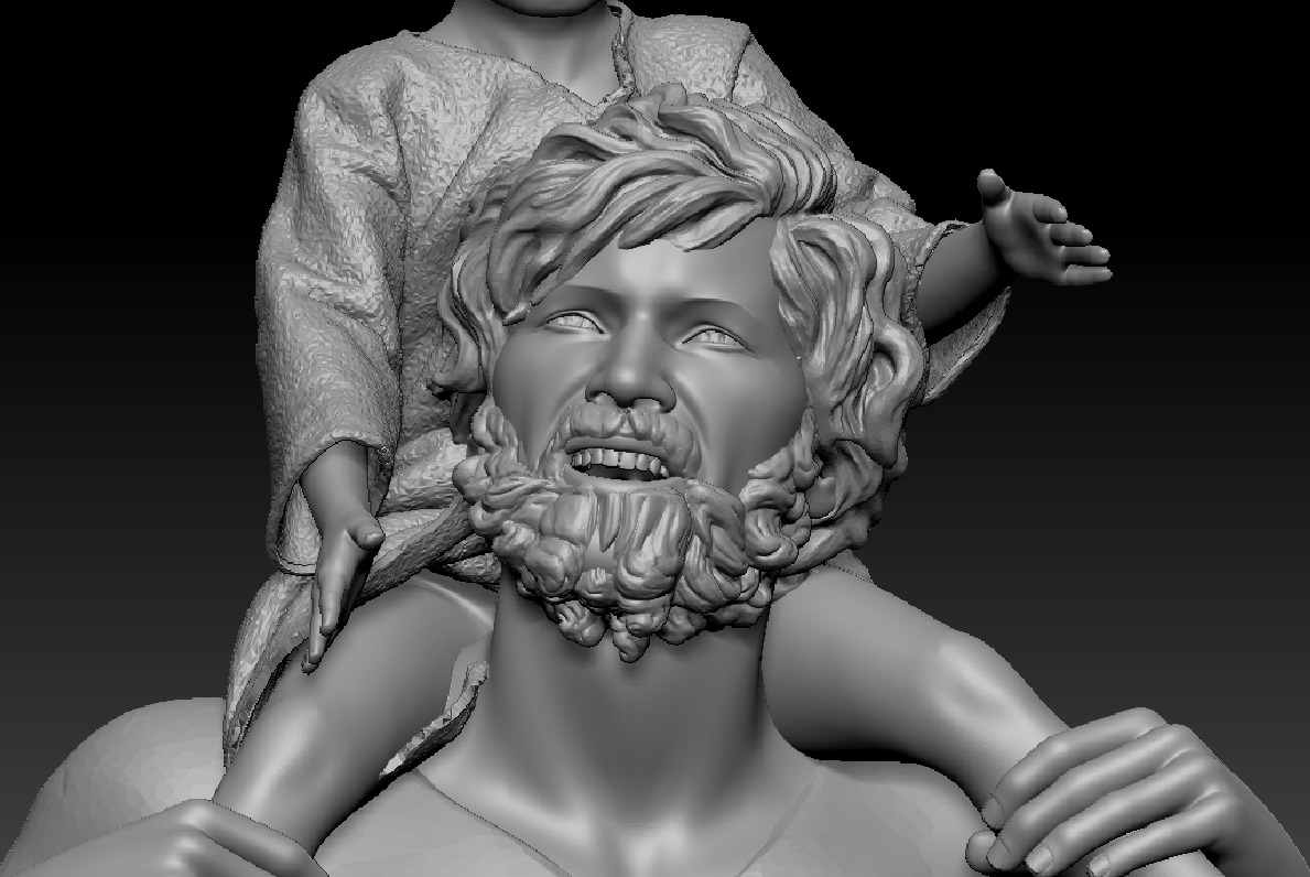 A father taking a walk with his child on his shoulders printable 3D print model_5