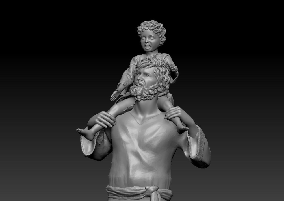 A father taking a walk with his child on his shoulders printable 3D print model_2