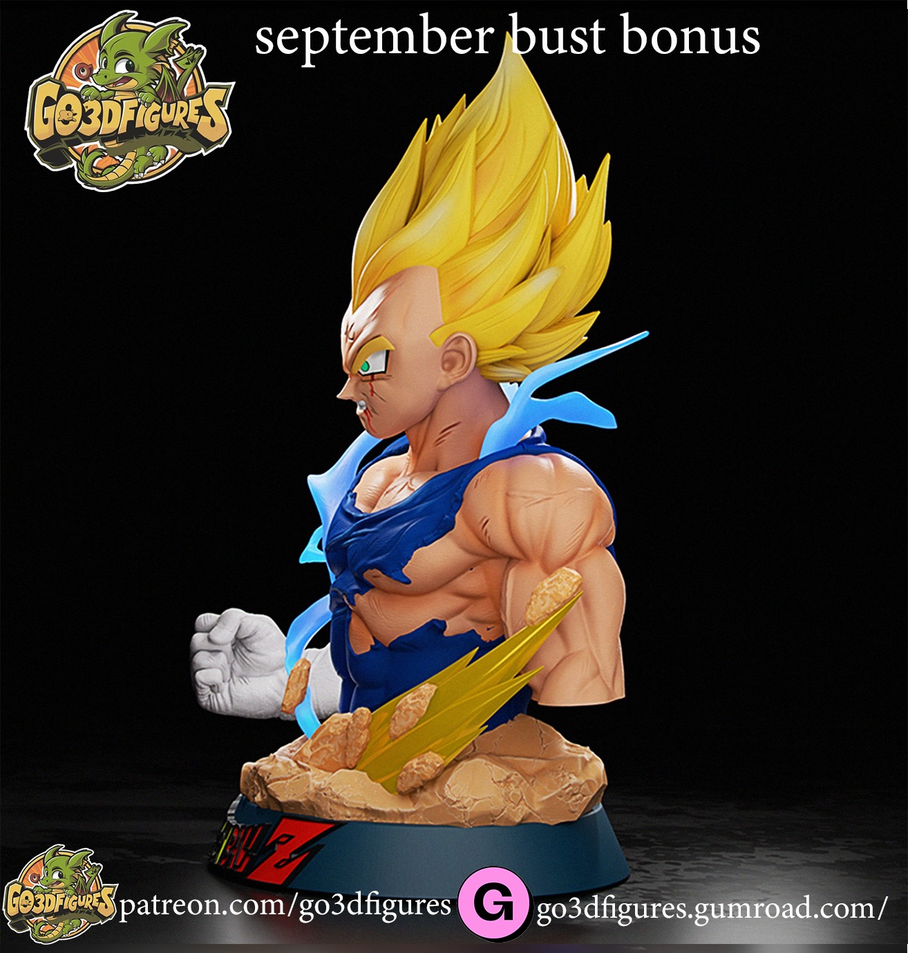 vegeta bust 3D print model_3