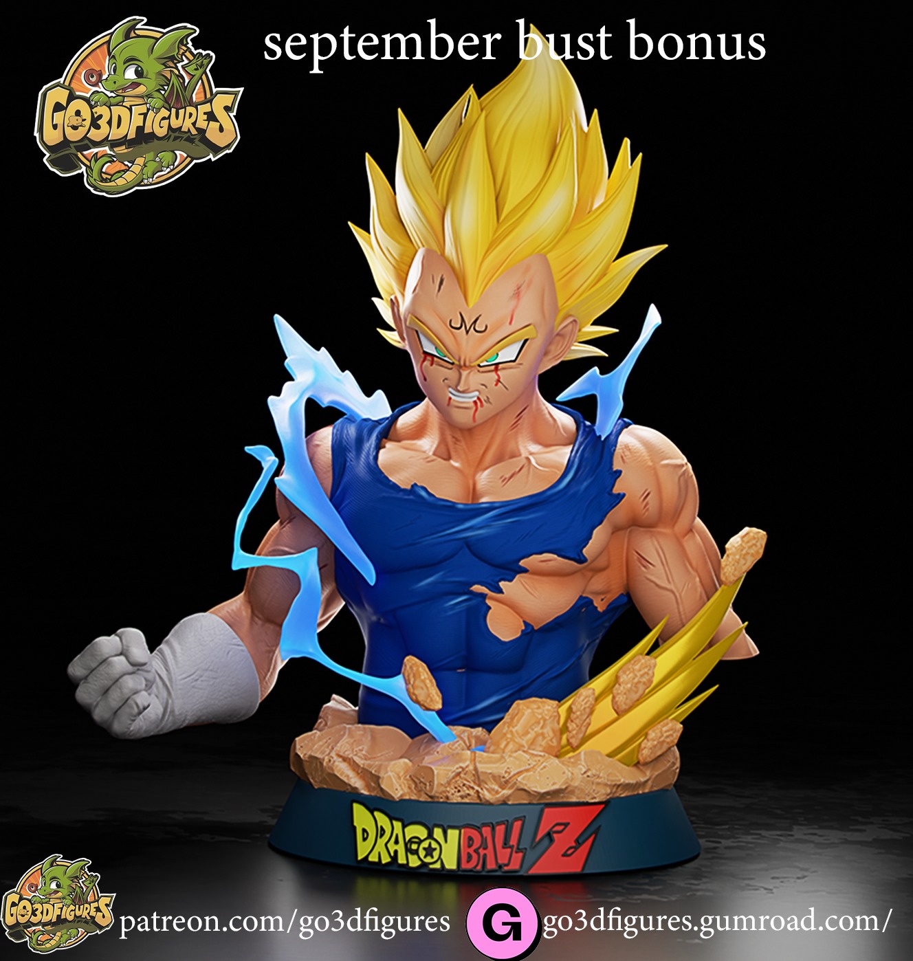 vegeta bust 3D print model_1