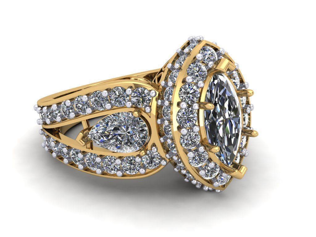 Ladies Ring - Marquise and Pear Diamond 3D print model_3
