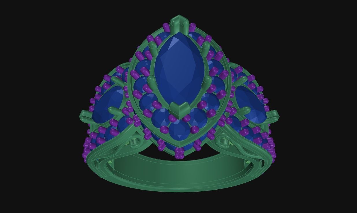 Ladies Ring - Marquise and Pear Diamond 3D print model_9