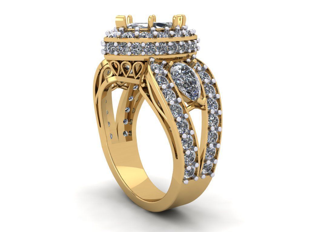 Ladies Ring - Marquise and Pear Diamond 3D print model_1