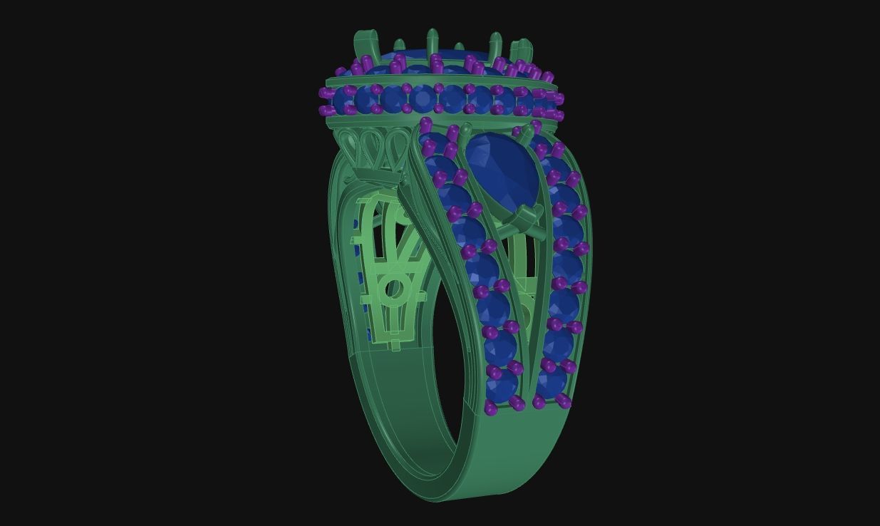 Ladies Ring - Marquise and Pear Diamond 3D print model_7