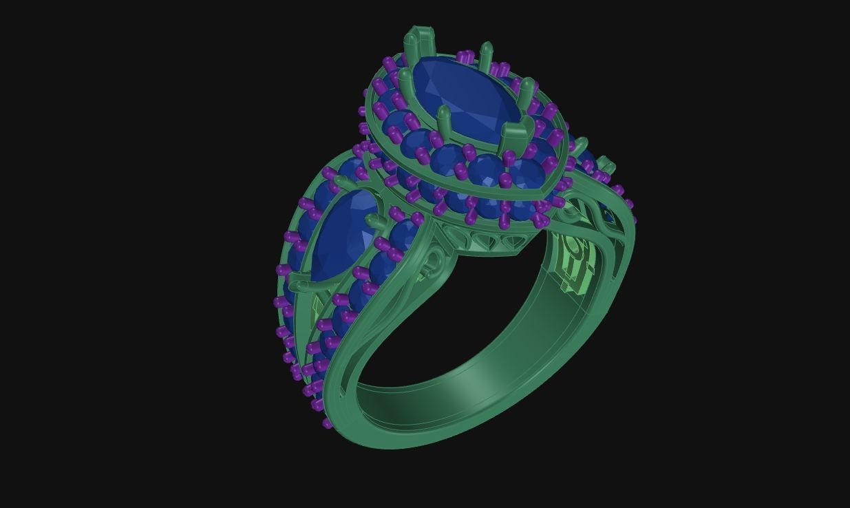 Ladies Ring - Marquise and Pear Diamond 3D print model_5