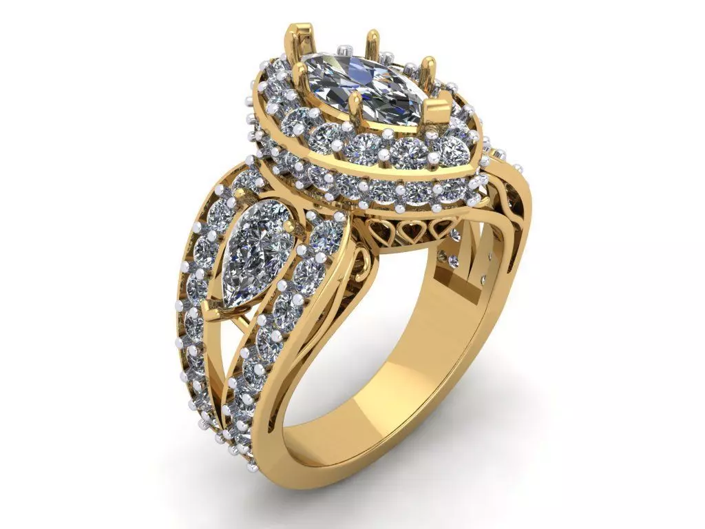Ladies Ring - Marquise and Pear Diamond 3D print model_0