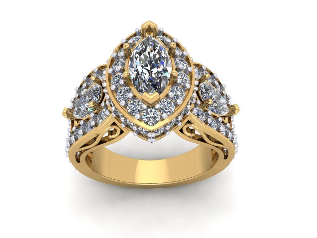 Ladies Ring - Marquise and Pear Diamond 3D print model_2