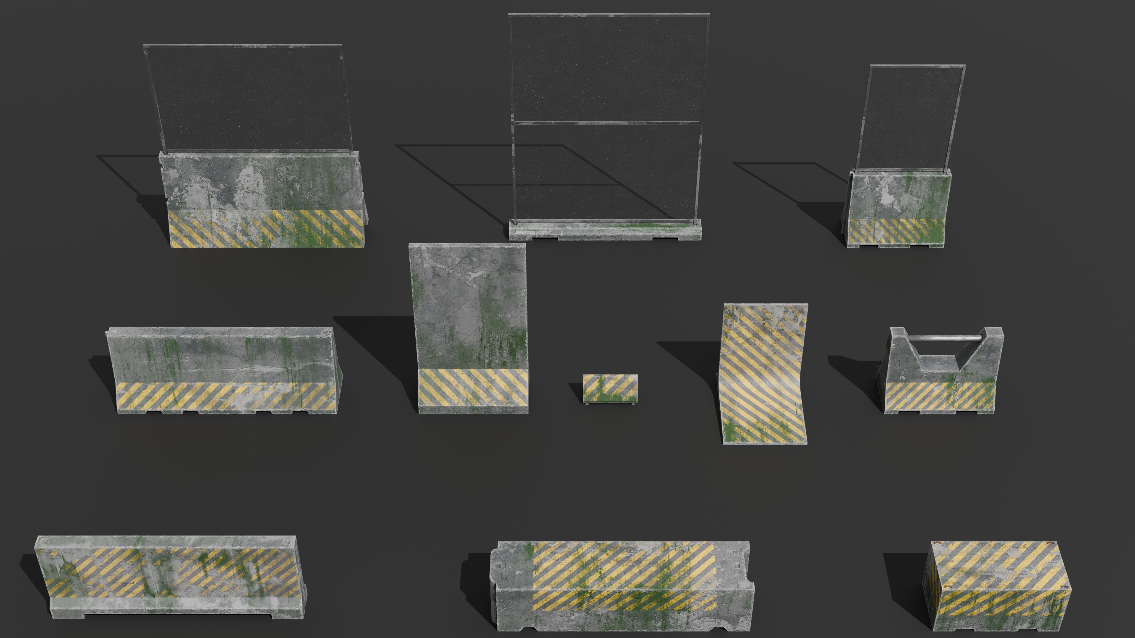 Dirty Concrete Street Barrier Collection Low-poly 3D model_3