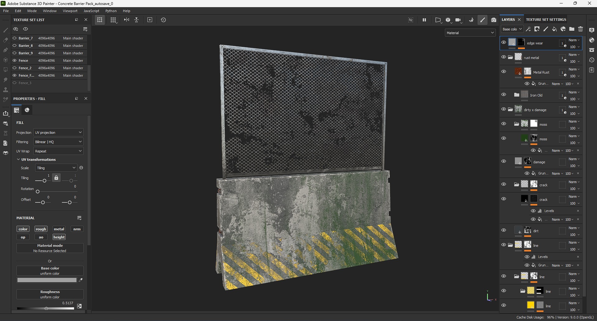 Dirty Concrete Street Barrier Collection Low-poly 3D model_40