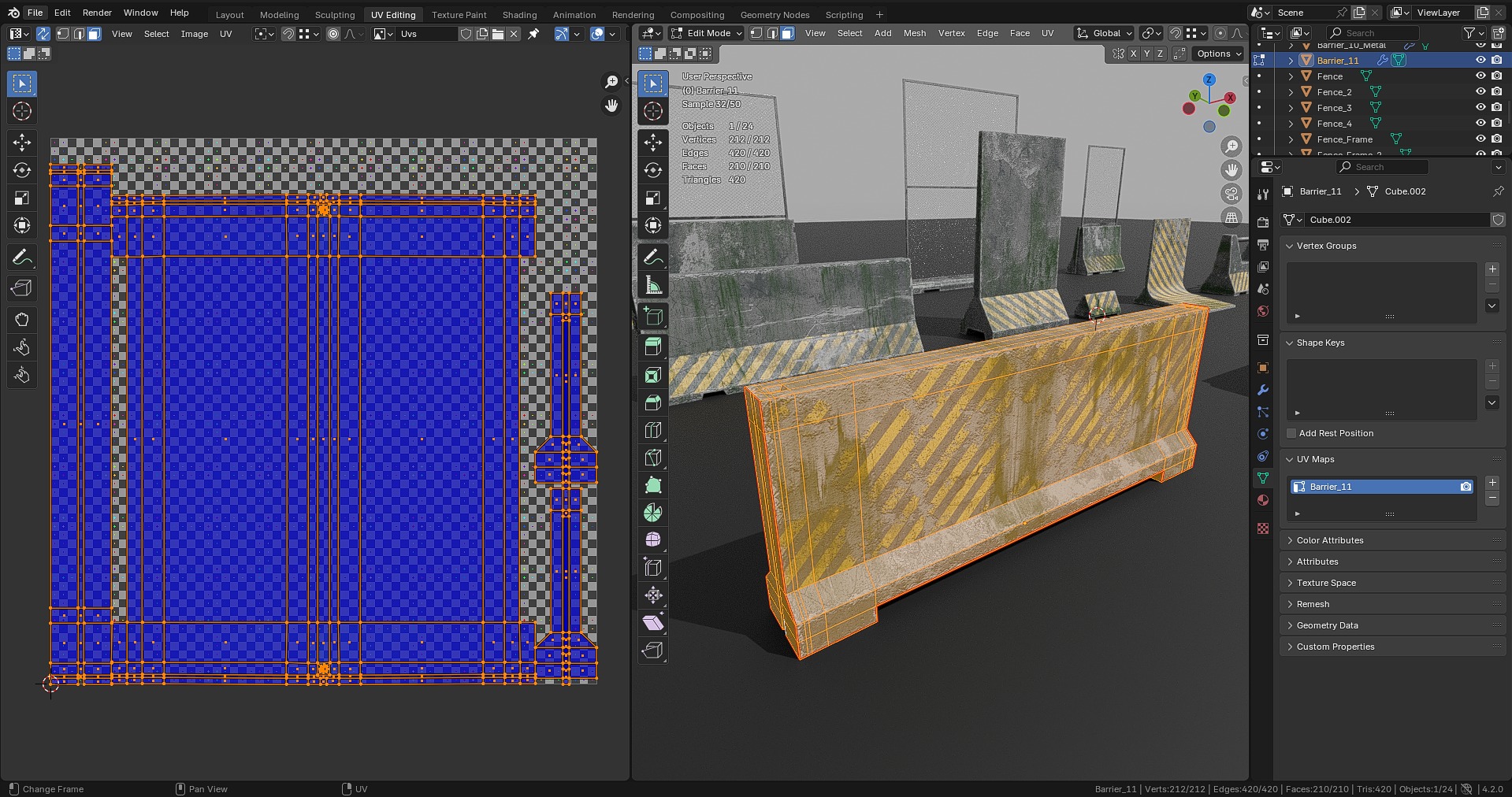 Dirty Concrete Street Barrier Collection Low-poly 3D model_36