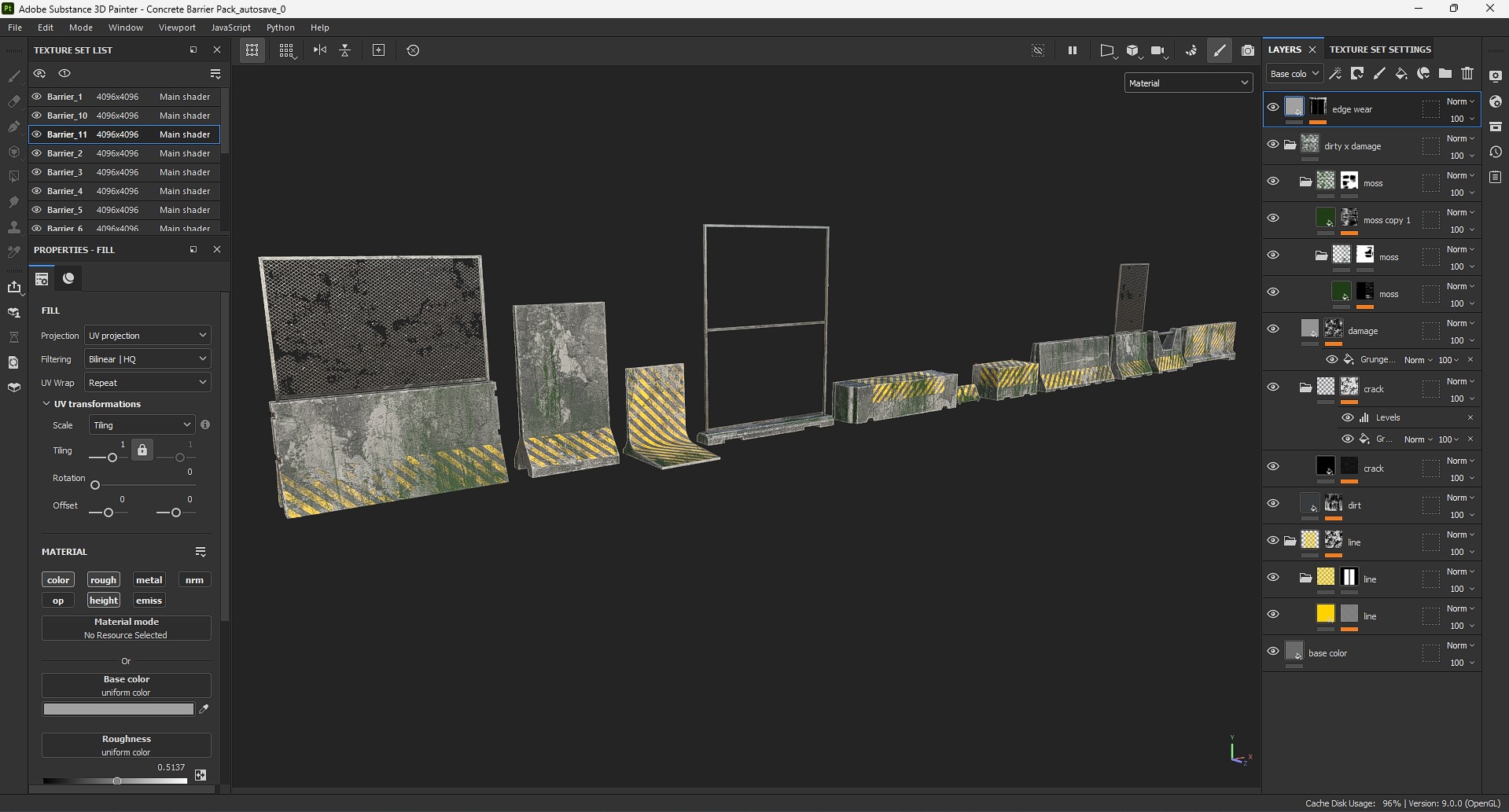 Dirty Concrete Street Barrier Collection Low-poly 3D model_43