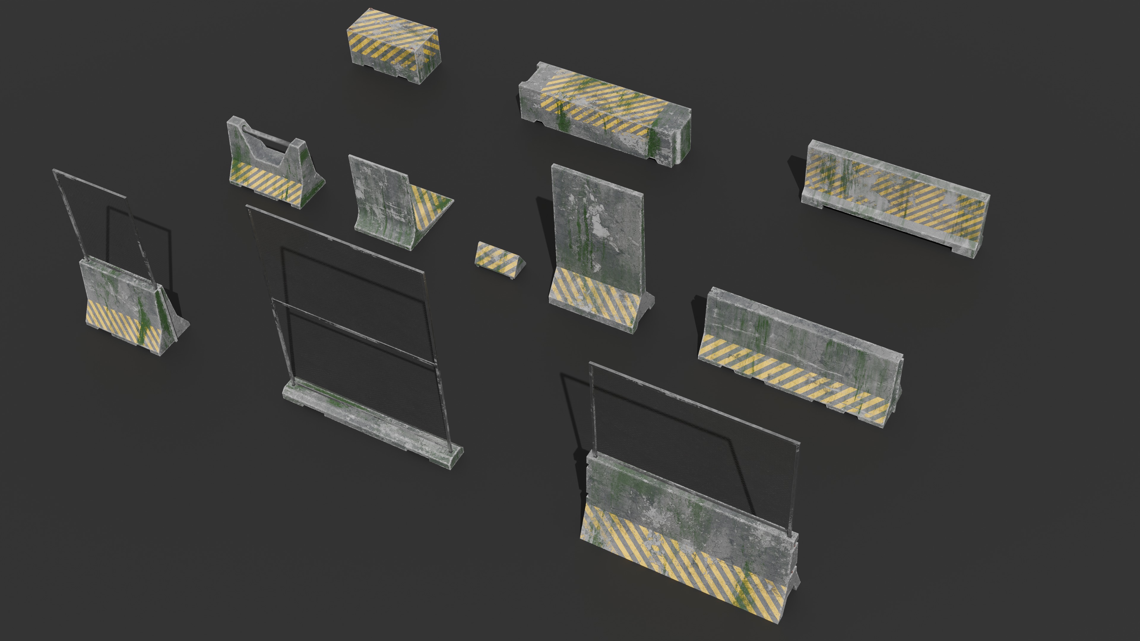 Dirty Concrete Street Barrier Collection Low-poly 3D model_2