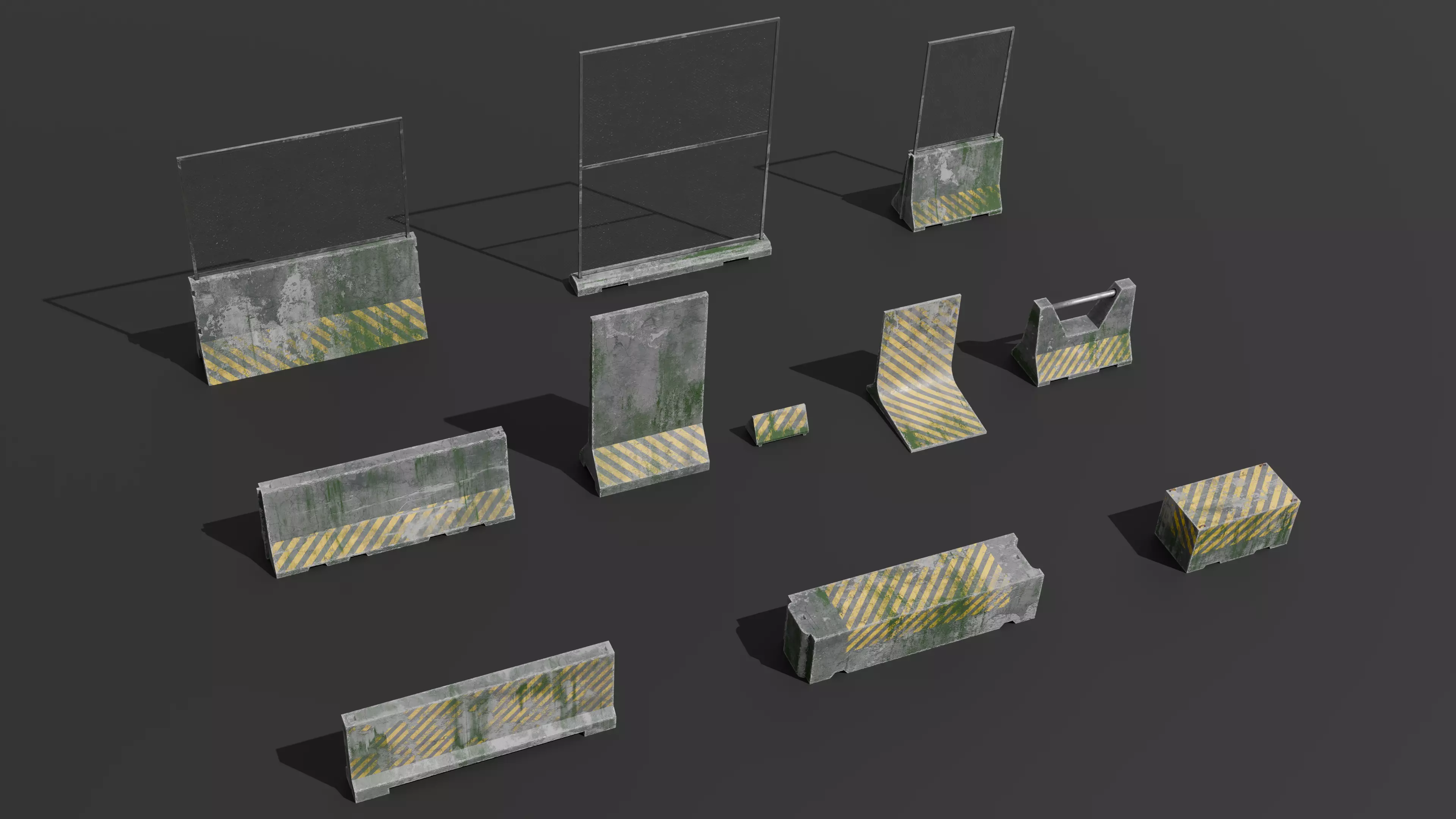 Dirty Concrete Street Barrier Collection Low-poly 3D model_0