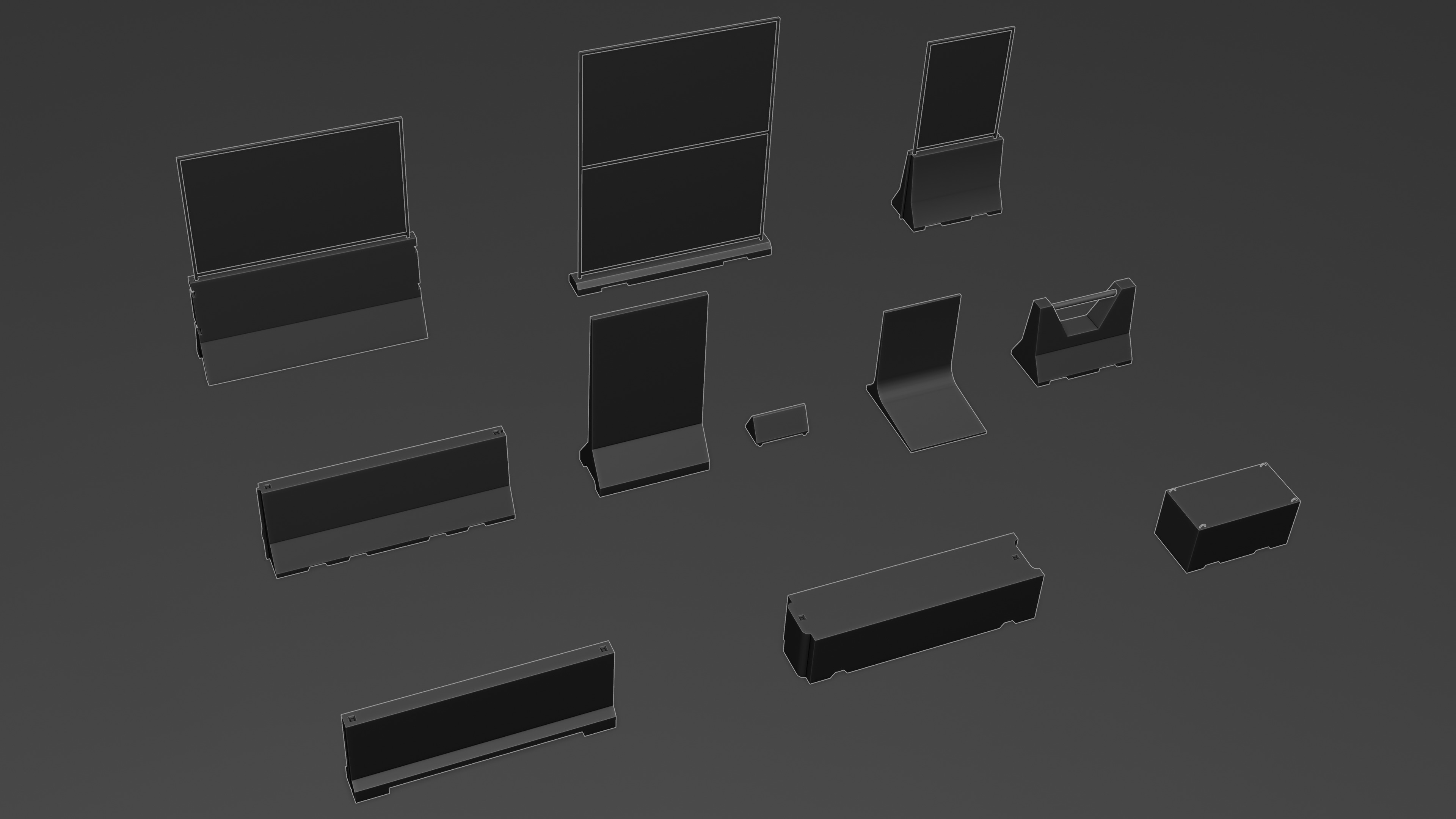 Dirty Concrete Street Barrier Collection Low-poly 3D model_34