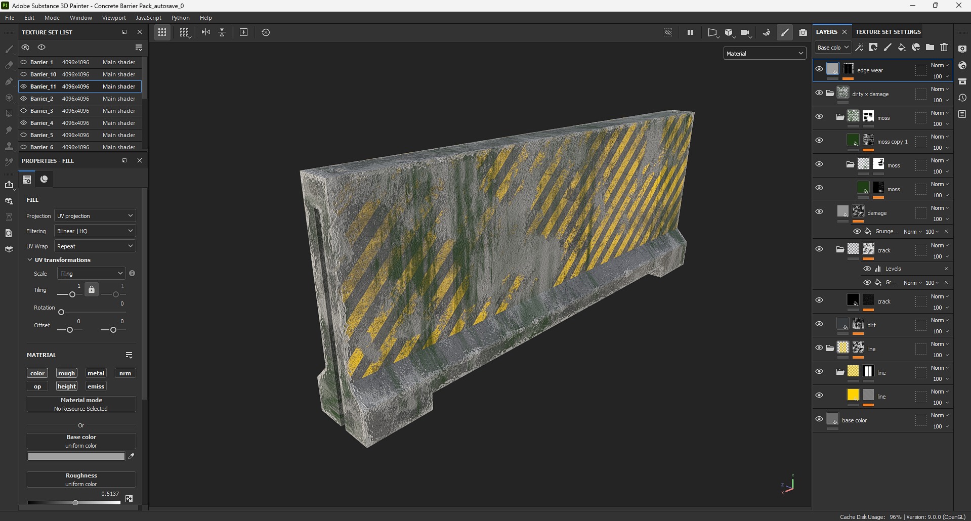 Dirty Concrete Street Barrier Collection Low-poly 3D model_42