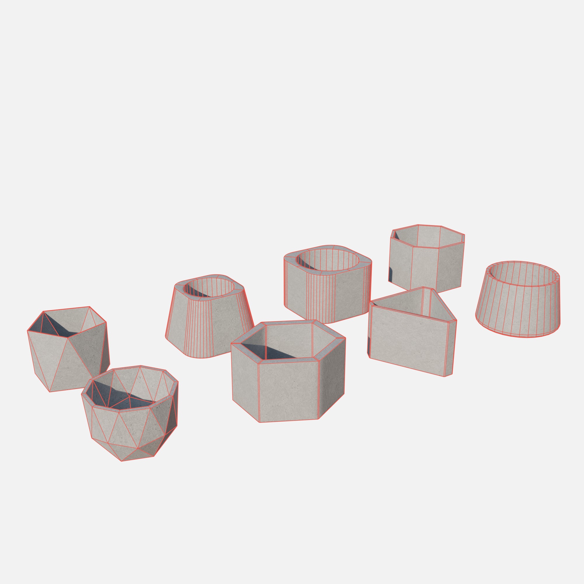 Cement pot Low-poly 3D model_6