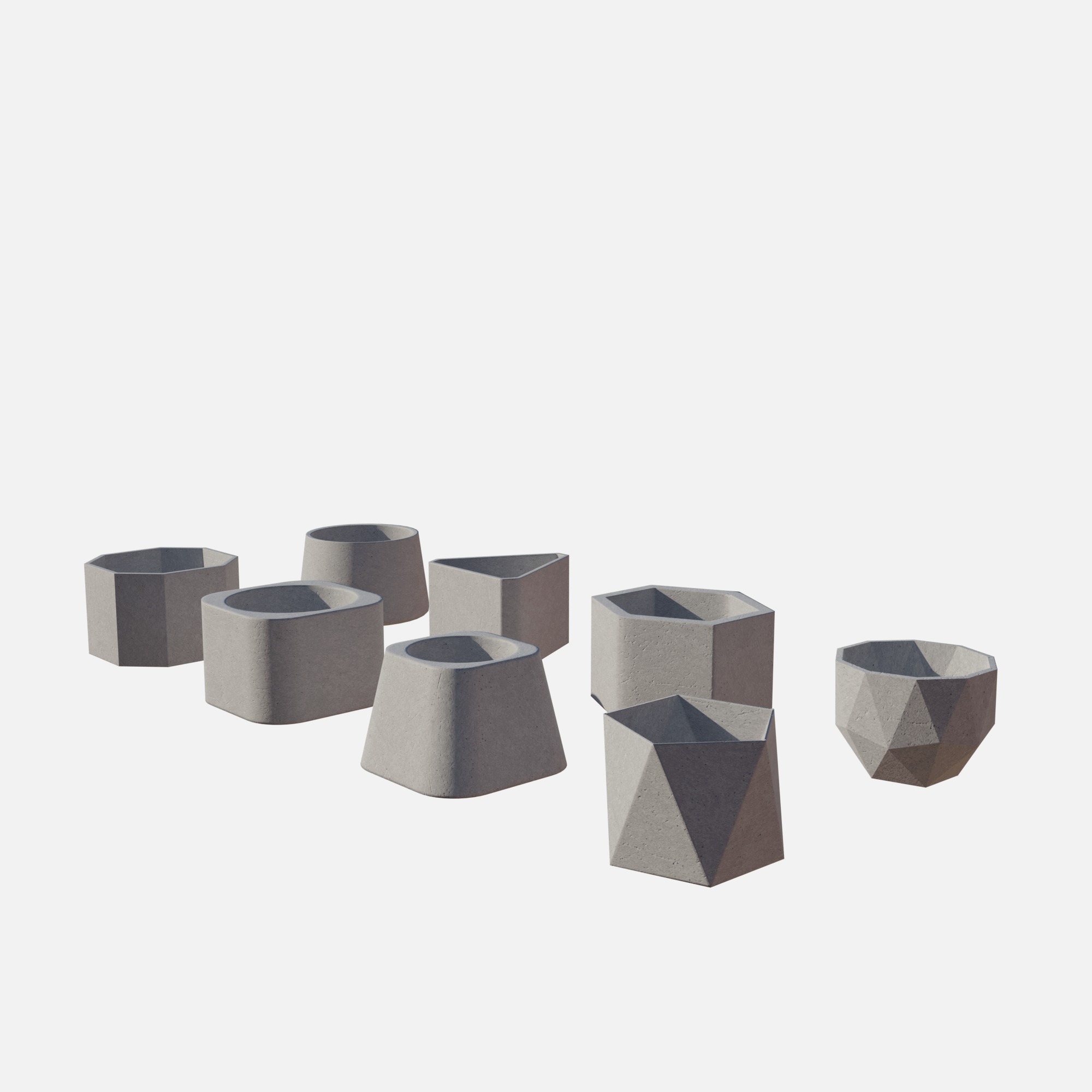 Cement pot Low-poly 3D model_2