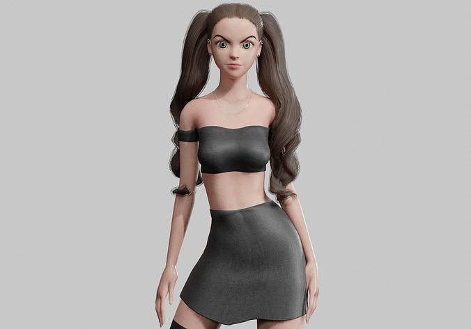 Pretty Cartoon woman V34834  Low-poly 3D model