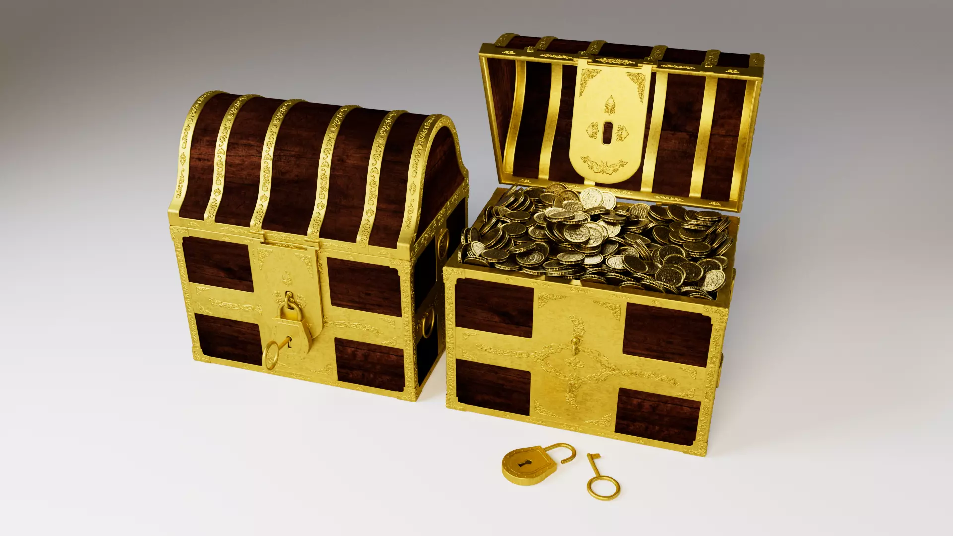 Chest With Gold Coins 3D model_0