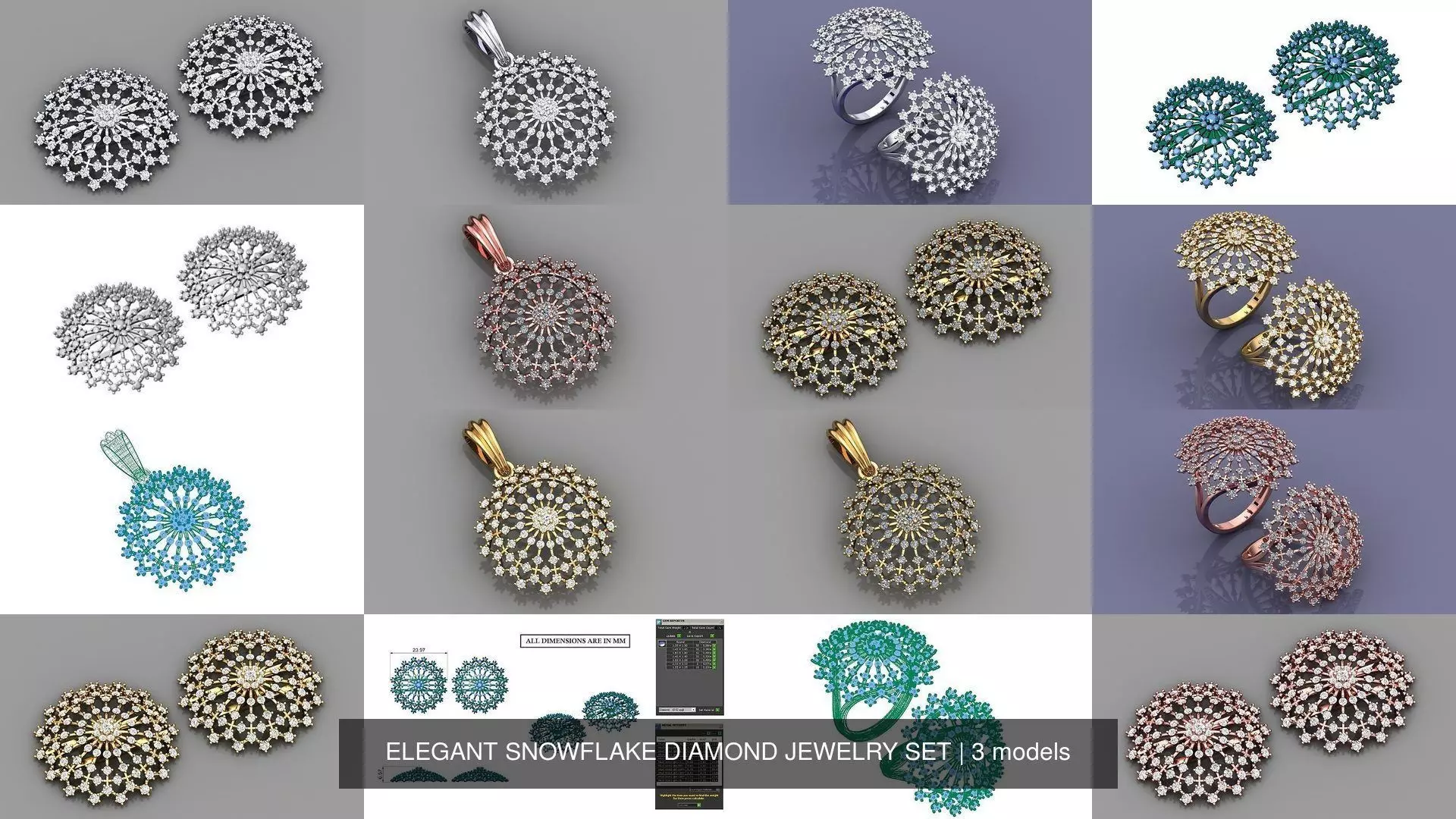 ELEGANT SNOWFLAKE DIAMOND JEWELRY SET 3D Model Collection_1