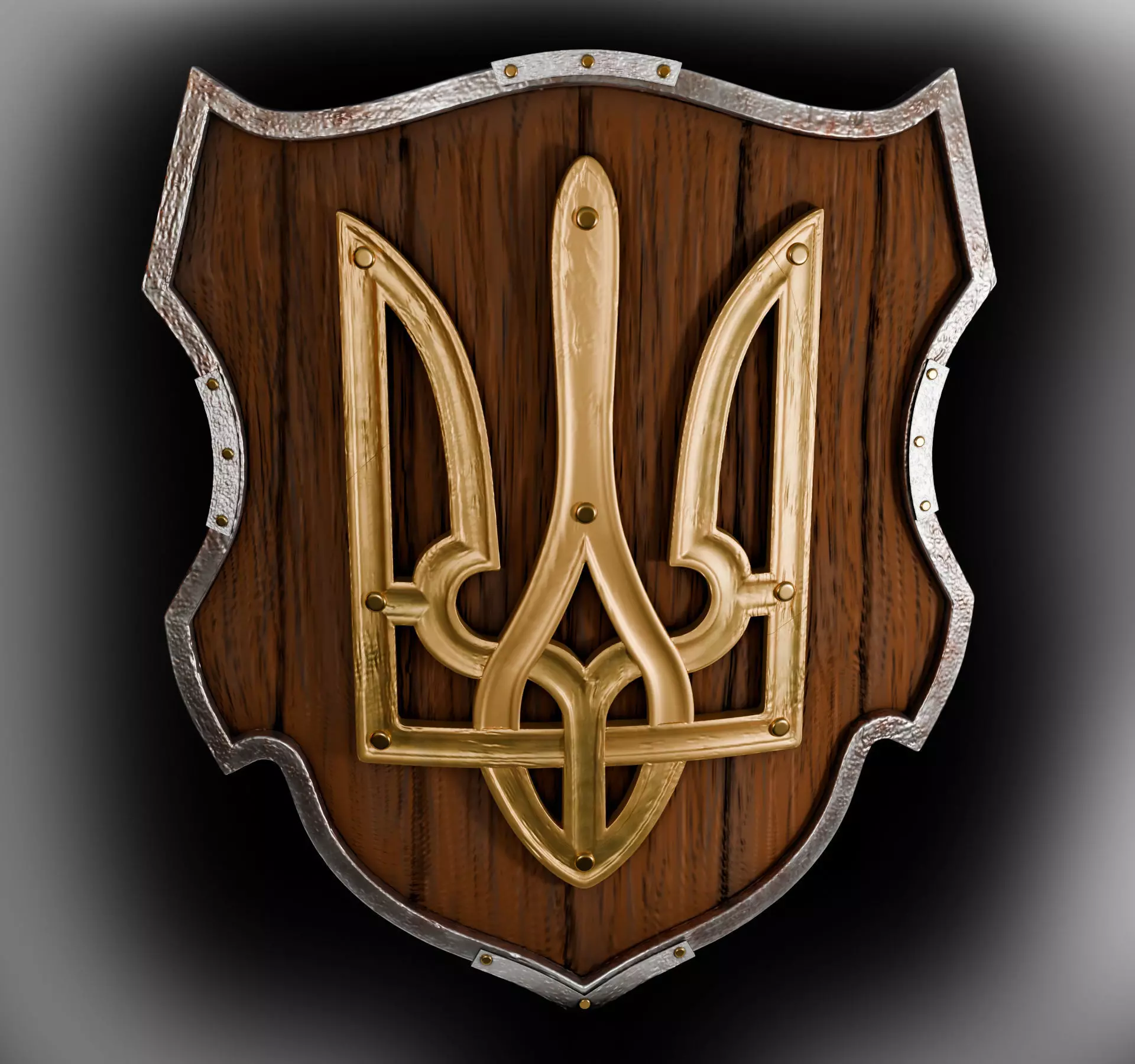 Shield of a warrior with a trident made of gold 3D model