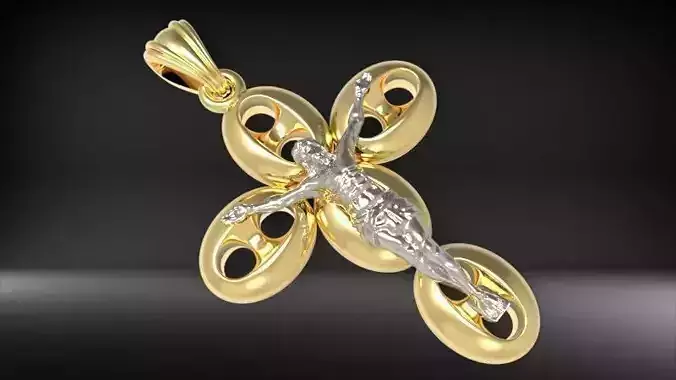 Puffed Gucci Link Jesus Crucifix Cross Pendant