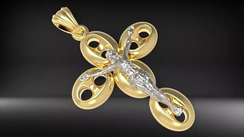 Puffed Gucci Link Jesus Crucifix Cross Pendant 3D print model