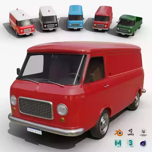 Realistic Vintage Vans High-Detail Game-Ready Render Asset 3D Model Collection