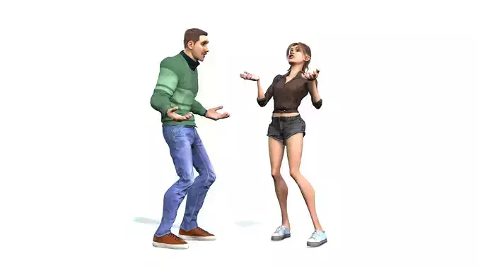 Cartoon couple argument Low-poly 3D model