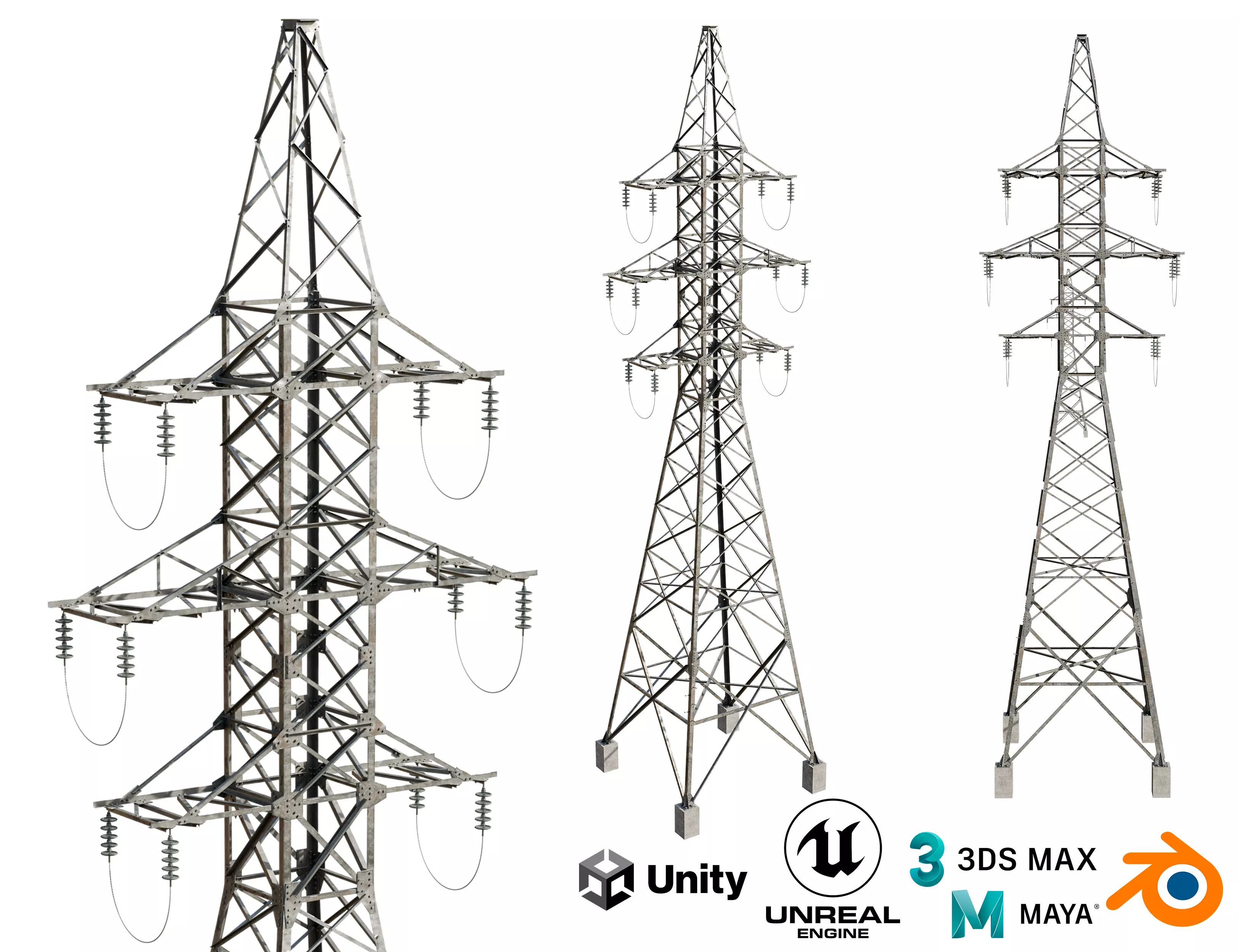 Power lines LEP-U35 Low-poly 3D model_0