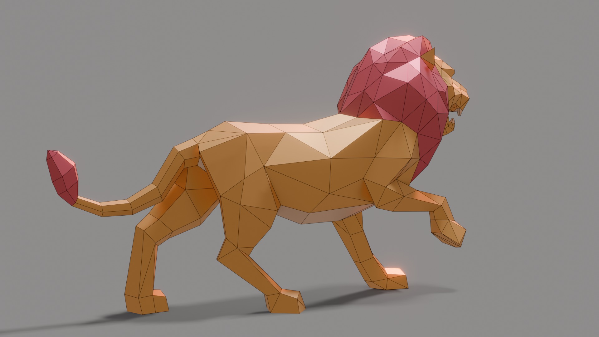 Polygonal Lion Low-poly 3D model_7