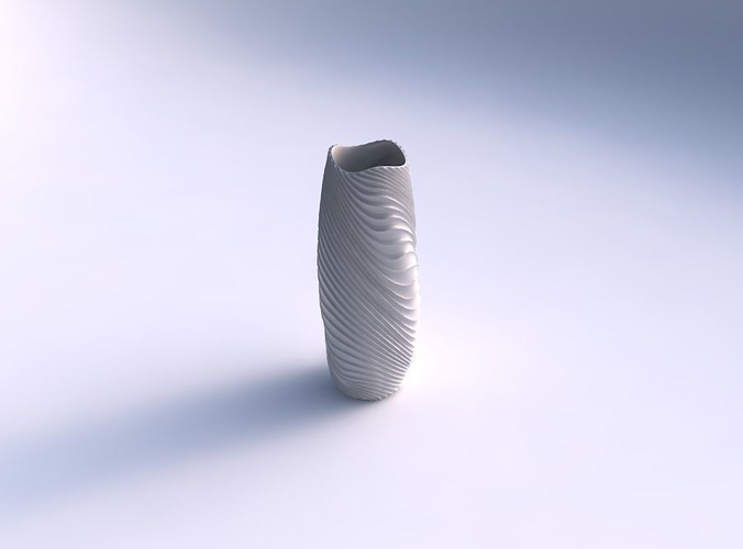 Vase tall twisted with wavy extruded lines 2