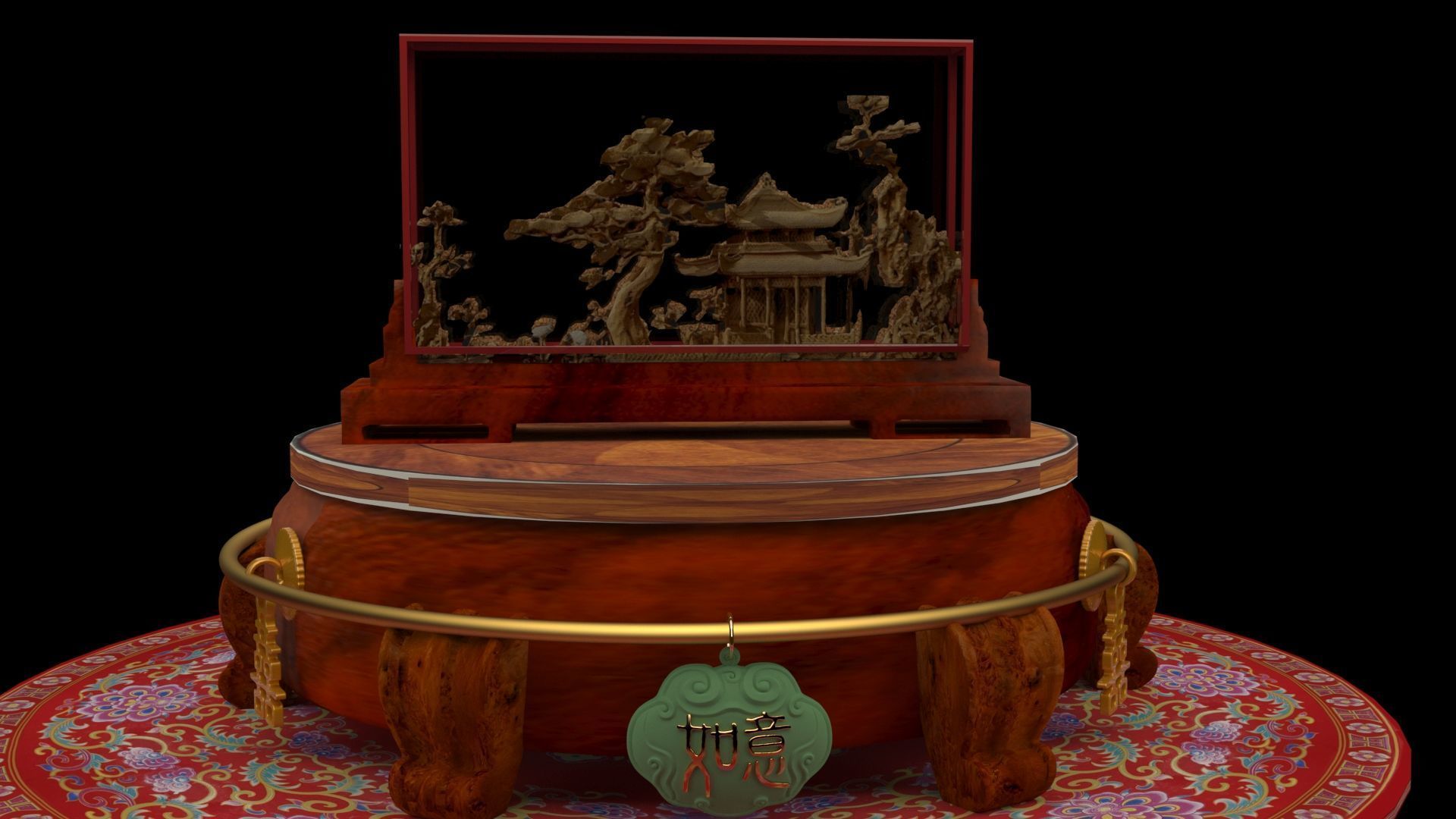 Chinese carved cork display stand  3D model_4