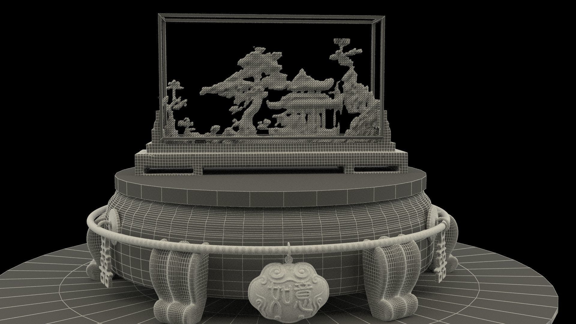 Chinese carved cork display stand  3D model_7