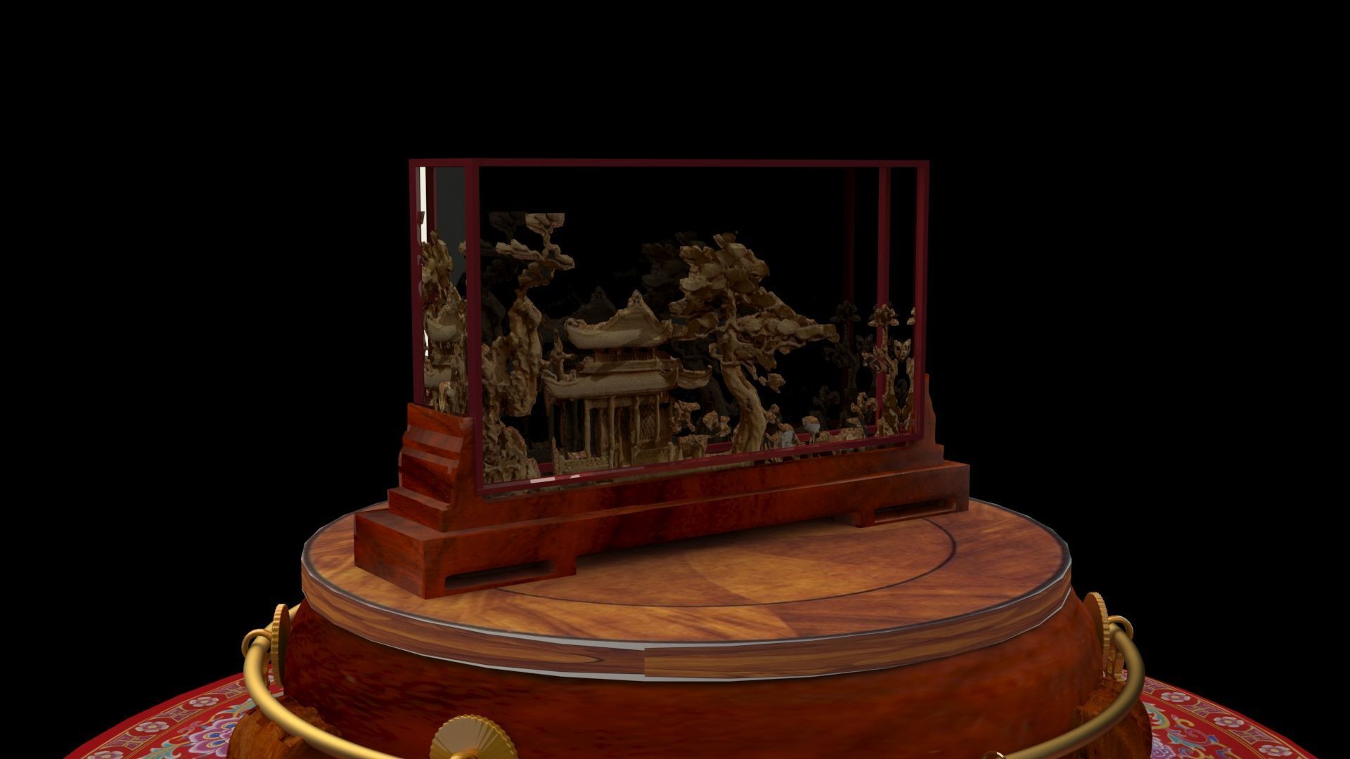 Chinese carved cork display stand  3D model_5
