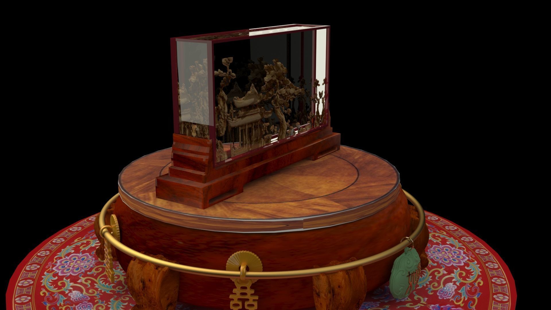 Chinese carved cork display stand  3D model_2