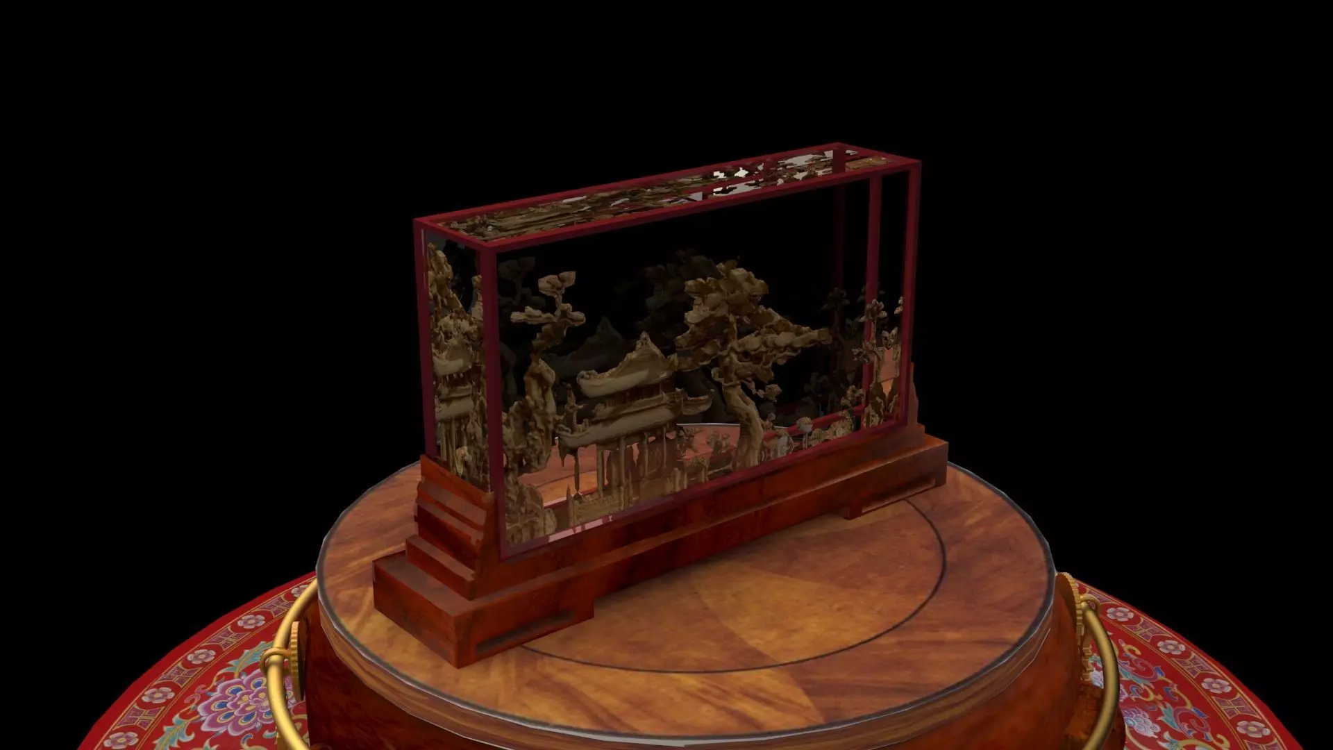 Chinese carved cork display stand  3D model_0