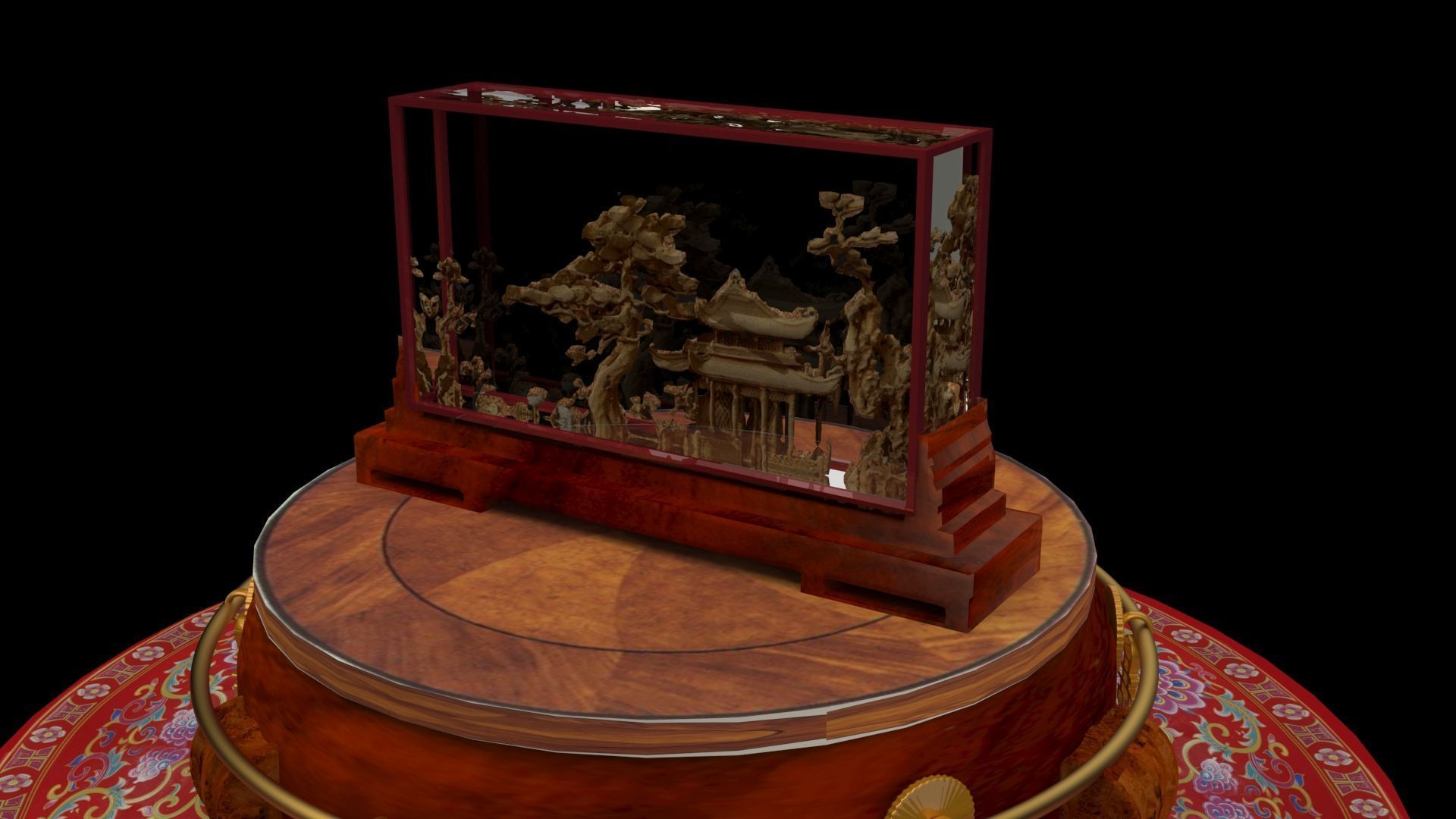 Chinese carved cork display stand  3D model_3