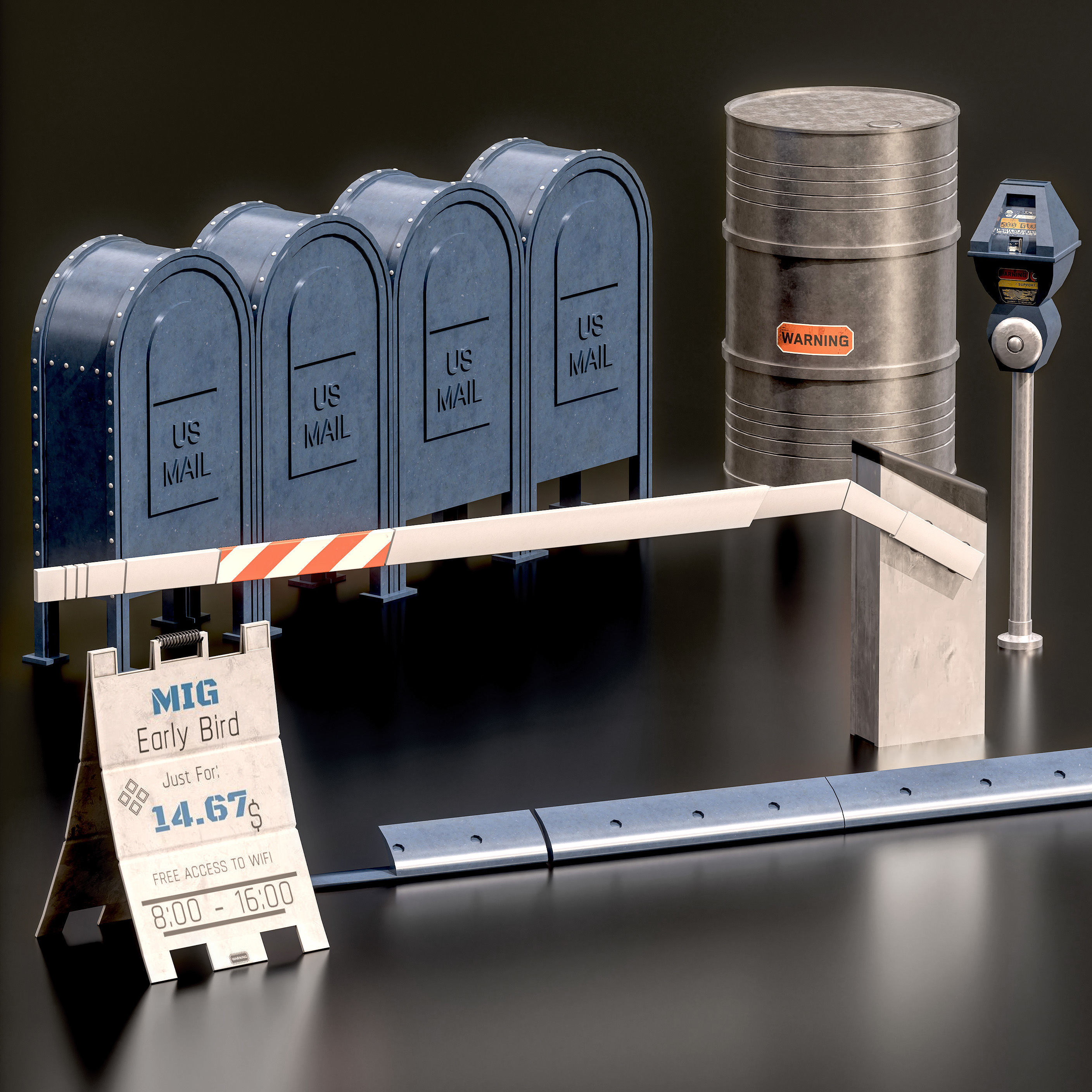 Street Asset Set 02 Low-poly 3D model_2