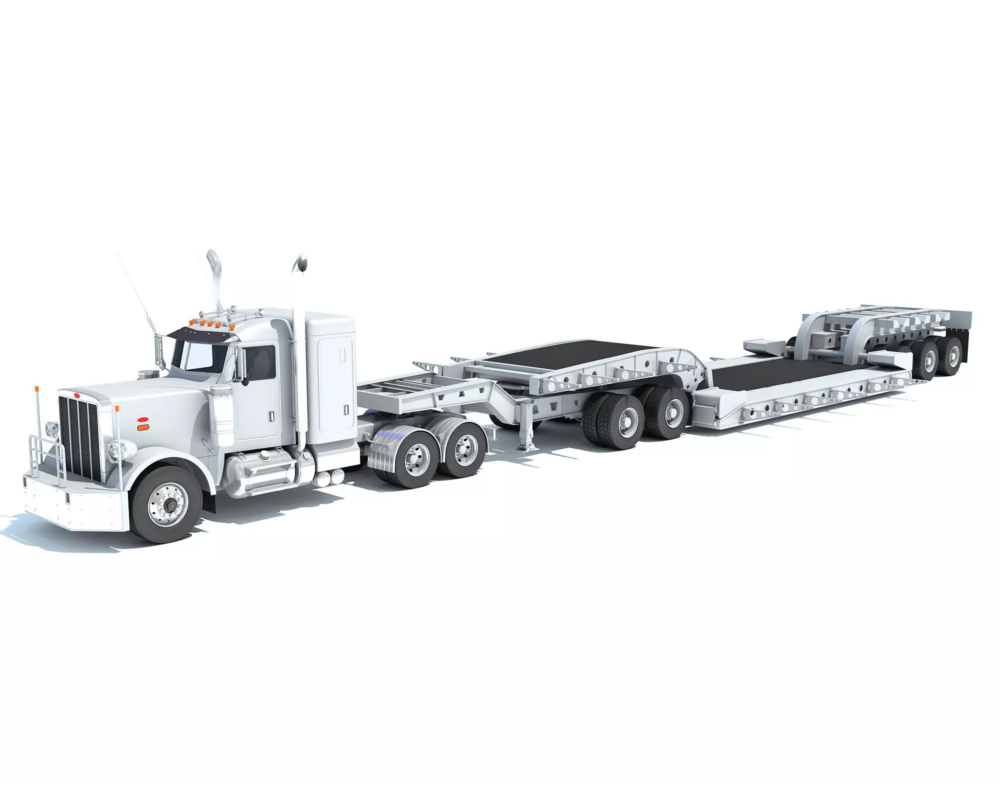 Semi Truck with Lowboy Trailer 3D model_0