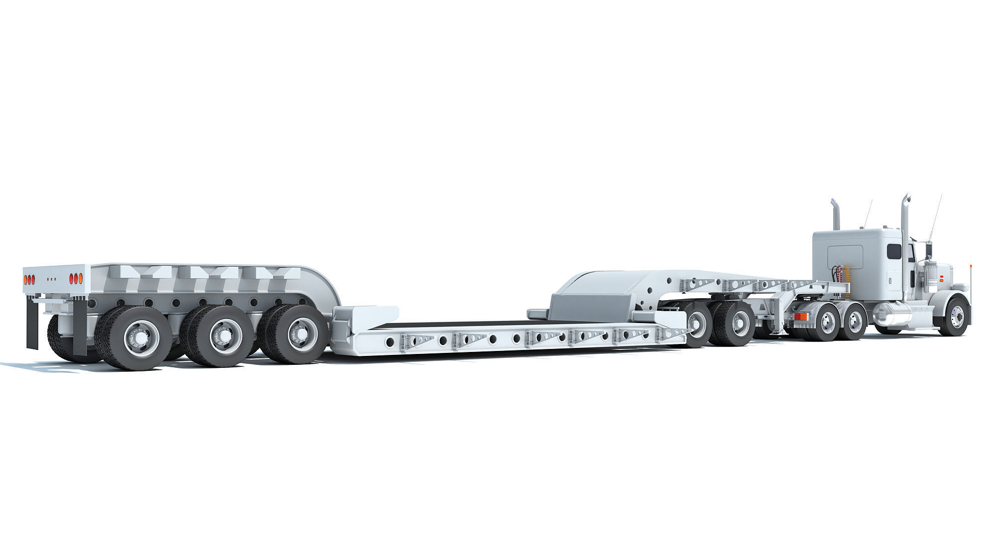 Semi Truck with Lowboy Trailer 3D model_4