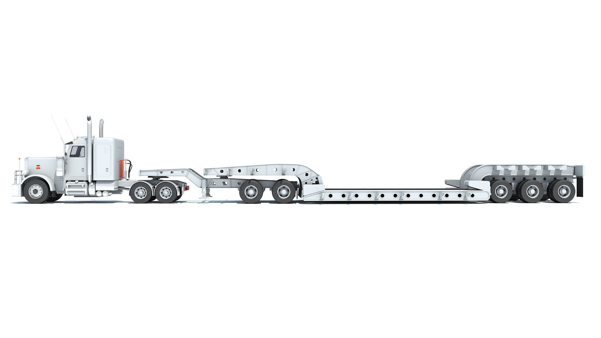 Semi Truck with Lowboy Trailer 3D model_1